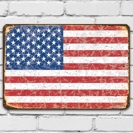 American Flag Grunge - Vintage American Flag Decor for Office, Patriotic Door Display and Independence Day Decoration, July 4th Decor, 8x12 Use Indoors or Outdoors Durable Rustic Metal Sign