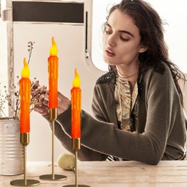 Gedengni 4pcs Orange Real Wax LED Tapered Candles, Battery Operated, Remote Controlled, 6inches, Perfect for Weddings, Decorations, Emergency Use