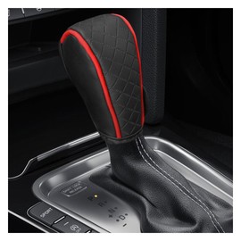 DUSCOKE Leather Car Gear Shift Knob Cover, Anti-Slip Breathable Car Shifter Lever Cover, Automatic Shift Knob Handle Protector, Universal Auto Interior Decorative Accessory for Sedan, SUV (Black/Red)