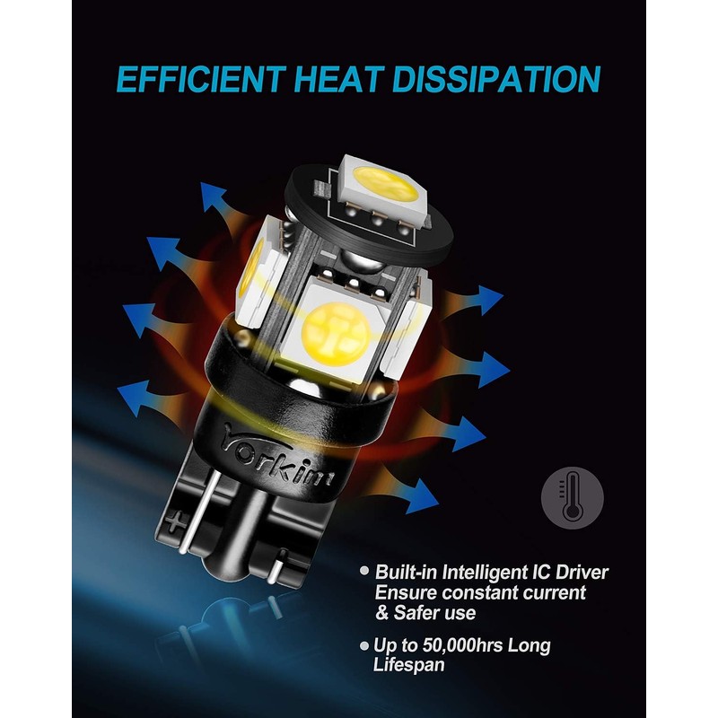 Yorkim 194 LED Bulbs White 6000k Super Bright 5th Generation,