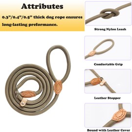 Dog Leash Slip Lead and Snap Hook Leash, Adjustable Heavy Duty 1/2" x 6 FT Braided Rope Durable No Pull Pet Strong Training Traffic Walking Lead Leash, Dog Slip Lead for Large Medium Dogs Small Puppy