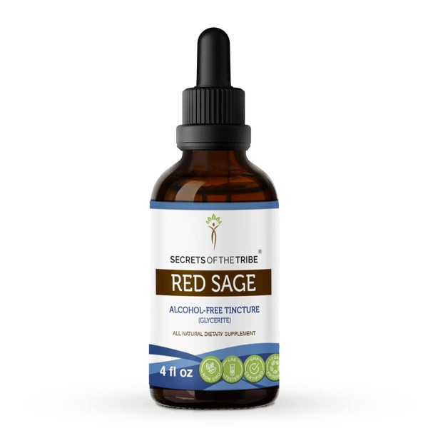Secrets of the Tribe Red Sage Tincture Alcohol-Free Extract, Red Sage (Salvia Miltiorrhiza) Dried Root Tincture Supplement 4 OZ