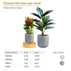 KUTE NEST Ribbed Radius 14.2" H x 13" D Fiberstone Premium Large Tree Pot, Planter Pot with Drainage Hole, Planters for Indoor and Outdoor Use, 5 Year Guarantee (Charcoal, Small)