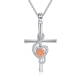 KoyeKei Music Note Necklace Gifts for Women 925 Sterling Silver Rose Flower Cross Pendant Treble Clef Jewelry Graduation Gifts for Music Lovers
