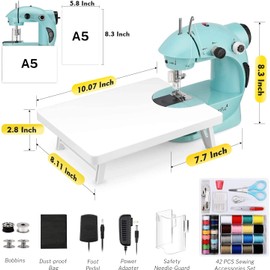 Magicfly Mini Sewing Machine with Extension Table, Dual Speed Portable Sewing Machine for Beginners with Light, Sewing Kit for Household Use, Blue