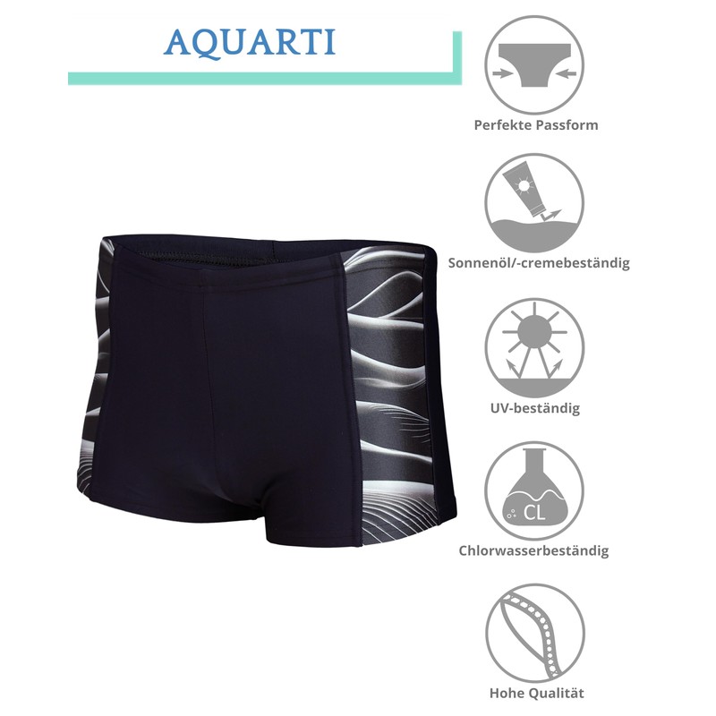 Aquarti Men's Swimming Trunks Short Sporty Stripes, 11307 Black/Grey, M