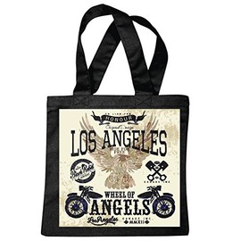 LOS Angeles Wheel of Angels Ride Shoulder Bag for Free Biker Shirt Motorcycle Chopper Gothic Motorcycle Skull Motorcycle Club Bike Route 66 Shopping Bag School Bag Gym Bag Black