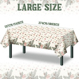 Buryeah 3 Pcs Christmas Rectangle Tablecloth Holly and Berries Tablecloth Mats Neutral Winter Holiday Tablecloth Pine Cone Needle Botanical Table Mats for Christmas Kitchen Dinner Home Party Decor