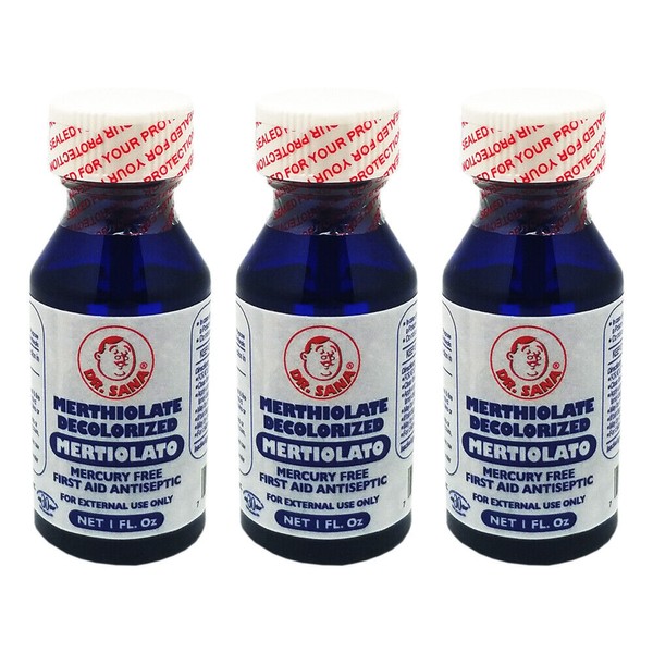Dr Sana Decolorized Merthiolate Tincture. Antiseptic For Wounds. 1 Oz. Pack of 3