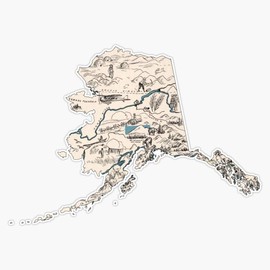 Alaska Vintage Picture Map Bumper Sticker Window Vinyl Decal 5"