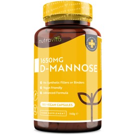 Nutravita D-Mannose 1650mg High Strength Capsules – 180 Vegan Friendly Capsules (Not Tablets) – 100% Natural Premium D Mannose Supplement – Made in The UK