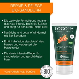 LOGONA Naturkosmetik Repair & Care Treatment Organic Sea Buckthorn, Intesive Care for Dry, Damaged Hair, Reaprated, 150 ml