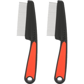 Lice Comb, 2Pcs Flea Comb, Dandruff Comb, Stainless Steel Fine Tooth Comb Professional Head Lice Nit Removal Hair Comb Cat Dog Pet Grooming Scalp Flea Comb Fine Tooth Comb for Anti Slip (Black, One size)