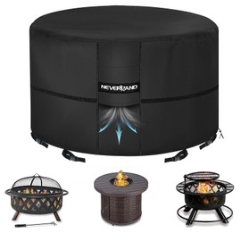 NEVERLAND Fire Pit Cover Round, Waterproof Outdoor Firepit Covers Round for 32-36 Inches 600D Oxford Heavy Duty Patio Gas Fire Pit Covers with 4 Buckle Straps and Air Vents, 36 x 24 Inch Black