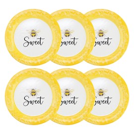 UPware Sweet Bee Melamine Dinner Plate Set, Round Plates for Main course, Pasta, and Salad, BPA-Free, Dishwasher Safe, Yellow, 11 Inch, Set of 6