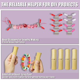 12 Pcs Beading Tools, Include 8 Pcs Spring Clamps for Jewelry Making, Bead Stopper with Handles to Prevent Beads from Falling, and 4 Pcs Wooden Tightening Knot Grippers Tool for Silicone Beads