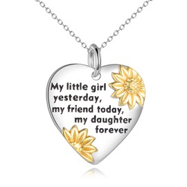 YFN Daughter Birthday Necklace Sterling Silver Pendant Sunflower Love Heart Jewelry Mum Dad Gifts for Daughter Girl