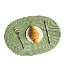 CULASIGN Set of 4 Woven Place Mats, 50 x 35 cm, Handmade Washable, Heat Resistant Cotton Placemats, Oval Place Mats for Kitchen, Wedding, Party, Restaurant (Green, 50 x 35 cm)
