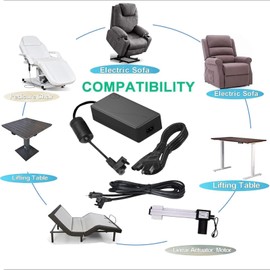 Universal Power Cord for Recliner, 29V 2A Recliner Power AC/DC Power Adapter, 2-Pin Recliner Power Supply with Extension Cord, Compatible with Lift Chair, Lazyboy Limoss, Sofa Massage Recliner