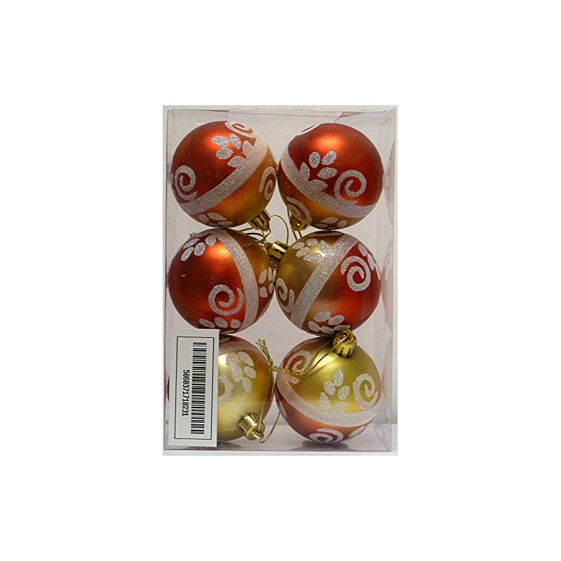 Red and gold baubles with silver design - 6 Pack