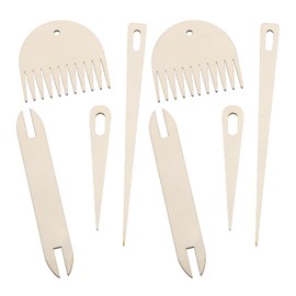 sourcing map Hand Loom Stick Set, 8pcs Knitting Tools Including Wood Weaving Crochet Needle Wooden Shuttle Wood Weaving Comb for Knitting Crafts