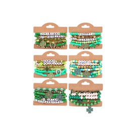 Cooluckday 36Pcs St. Patrick's Day Bracelets Bulk St Patricks Day Accessories for Women Irish Gifts St. Patrick's Day Jewelry Lucky Shamrock Bracelets Stretch Green Bracelets for Irish Festival Party Favor Gifts