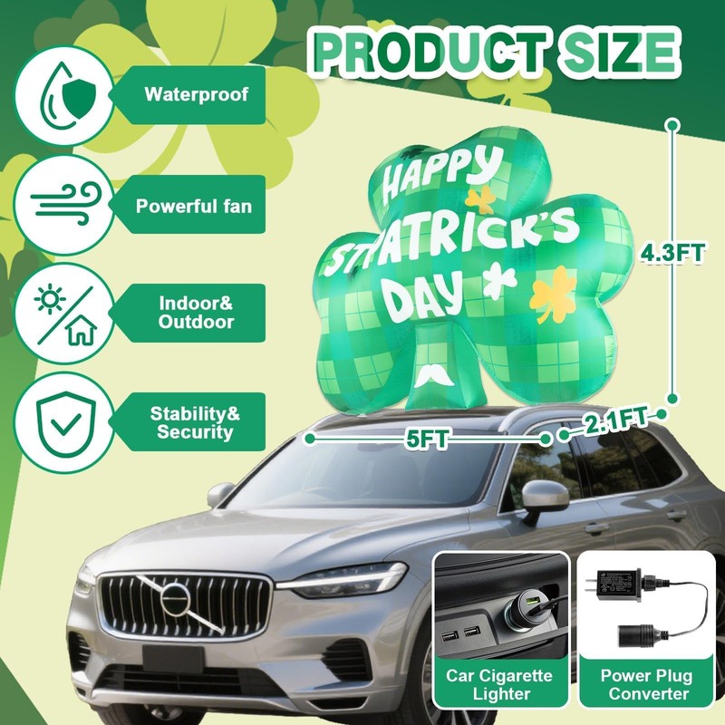 Wabolay 5FT St Patricks Day Inflatables Decorations Outdoor Blow Up