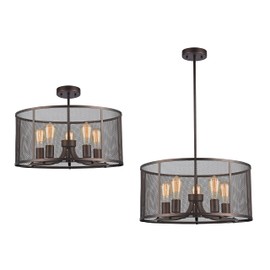 Chloe Lighting Lorry Industrial 5 Light Rubbed Bronze Semi-Flush 20" Wide