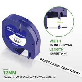 BOYEEZON Compatible with DYMO Label Tape 12 mm x 4 m dymo LetraTag Plastic 91221 91222 91223 91224 91225 Black on White/Yellow/Red/Green/Blue Label Tape for LetraTag XR LT-100H LT-110T 200B Pack of 5