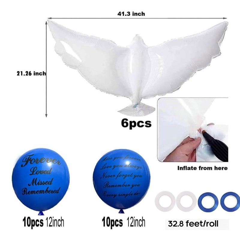 26 Pieces Blue Memorial Funeral Remembrance Balloons and 41.3 Inch