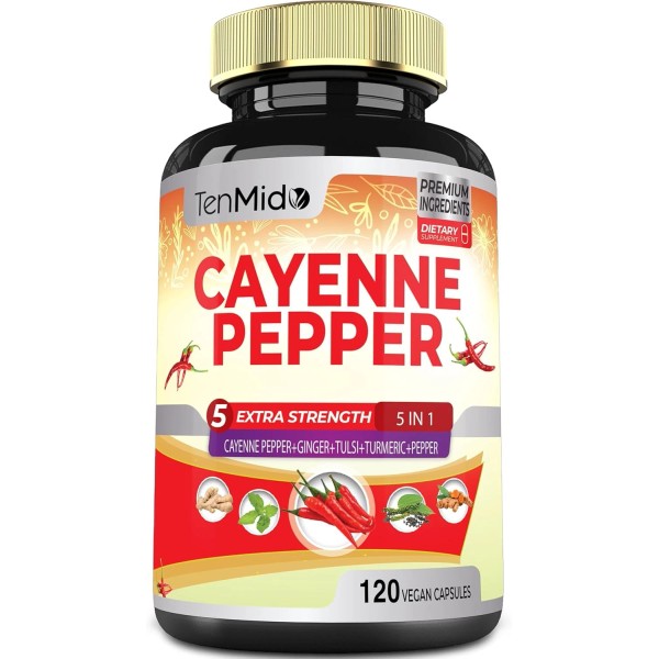 Tenmido Cayenne Pepper Supplements Extract Capsules, 4 Months Supply with