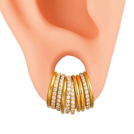 Twolobes Septum Rings Hoop,10PCS 16G/1.2 * 8mm Gold Surgical Stainless Steel Segment Nose Rings with diamond, Cartilage Clicker Hoop Earrings for Rook, Daith, Tragus, Hypoallergenic