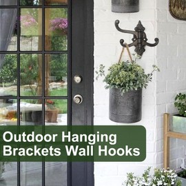 REAIJUNPIN 2PCS Cast Iron Outdoor Wall Hook Vintage Decorative Plant Hanger Garden Tools Cast Iron Wall Hook 3 Swing Arms Swivel Hook (European Style)