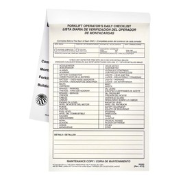 Forklift Operator Daily Checklist 10-pk. - Bilingual, Book Format with 31 Sets, 2-Ply, Carbonless, 5.5" x 8.5", Safety & Maintenance Forklift Checklist Inspection Book, J. J. Keller & Associates, Inc.