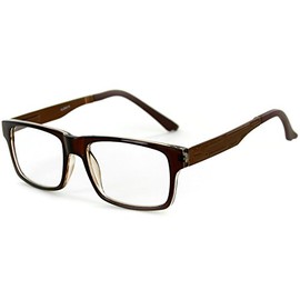 Aloha Eyewear Techno Square Classic Style Reading Glasses with Metal Temples for Men and Women (Bronze +2.00)