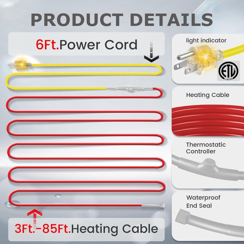 55 FT Heat Tape for Water Pipes, YeloDeer Electric Heating