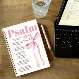NEFMGEG Pink Coquette Bow Christian Spiral Notebook Journal, Psalm 23 Bible Scripture Journal for Women, Christian Religious Gifts for Women, Church Notes Notebooks, 5.5x8.3 Inch