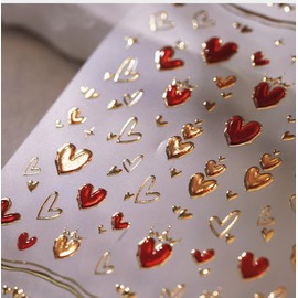 Heart Nail Art Stickers Valentine’s Day Heart Nail Stickers for Nail Art 1PCS 5D Embossed Red Golden French Empty Heart Nail Decals Nail Art Supplies Cute Heart Stickers for Nails Manicure Decorations
