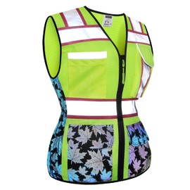 JKWEARSA Women Safety Vest, Multi Pockets High Visibility Reflective Breathable Mesh Work Vest For Lady, Durable Zipper,Rainbow Yellow,Small