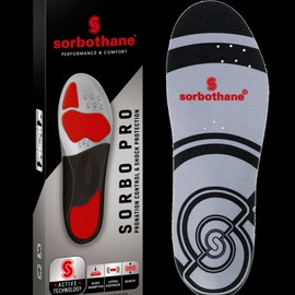 SORBOTHANE Sorbo Pro Insoles for Men and Women, Shock Absorbing, Anti Bacterial, Protection during Sport and Activity, Size 11-12.5 UK, 46-48 EU, Grey/Red