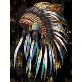 DIY 5D Diamond Painting Kits for Adults by Numbers Indian Canvas Artwork Tribal Chief Feather Headdress for Home Wall Decor 30x40cm