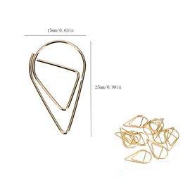 Paper Clip Set - 100 Pieces Small Paper Clips Water Drop Paper Clips 1.5 x 2.5 cm Waterdrop Shaped Bookmark Retro Design Metal Stationery for School and Office (Gold)