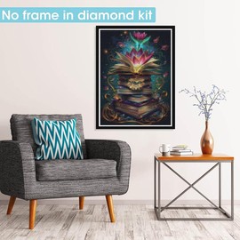 Pavemlo Diamond Painting Kits Book, DIY 5D Diamond Embroidery Painting Kits Luminous Lotus Full Drill Crystal Set Rhinestone Embroidery Pictures DIY Diamond Painting for House Wall Decoration 30 x 40