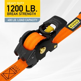 AUGO Retractable Ratchet Straps | 4 Heavy Duty Ratchet Straps Self Retractable Tie Down Straps with Soft Loops & Storage Bag for Motorcycle, Truck, Trailer, Cargo Van | 1200 Lb Break Strength 1” x 10’