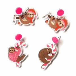 JeanBeau Christmas Cartoon Animals Dangle Drop Earrings for Women Girls Cute Holiday Earrings Sparkly Pink Acrylic Round Resin Xmas Stud Decoration Accessories Jewelry Gift