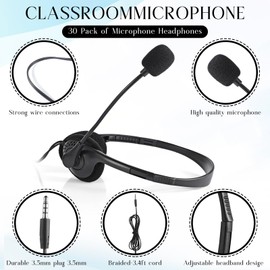 Kathfly Headset with Microphone Black Stereo Headphones Adjustable Office Conference Headphones with 3.5mm Plug for Adult Mobile Phone Tablet Business Call Center(50 Pcs)