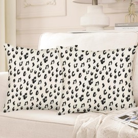 Fukeen Polka Dot Pillow Covers 24x24 Inch Set of 2 Black Cream Throw Pillows Boho Design Brush Strokes Decorative Outdoor Square Cushion Cover Cotton Linen Pillow Case for Home Sofa Couch Bed