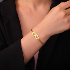 Infinity Bracelets for Women Men Stainless Steel Adjustable Dainty Infinity Heart Charm Bracelets Romantic Gift for Couple Bride (Gold)