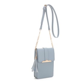 Izzy & Ali Compact Phone Crossbody Bag, Rectangular, Tassel Accent, Adjustable Chain Strap, Magnetic Flap Closure (Denim)