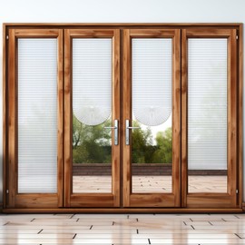 Threehoney 2 Pcs 23 x 110 Inches Paper Temporary Blinds for Folding Sliding Patio Doors French Door French Casement Window Light Filtering Pleated Shades Free Cut Adhesive Paper Blinds Home Office